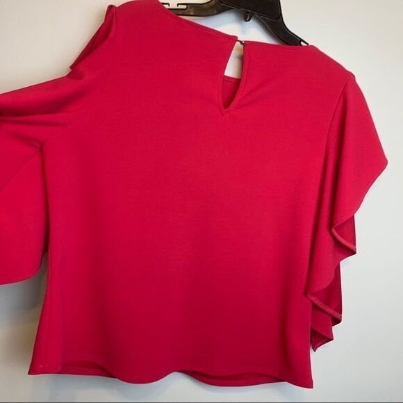 NWT NY&CO Solid Pink Ruffle Short Sleeve Short Sleeve Blouse Scoop Neck size XL - Picture 10 of 12